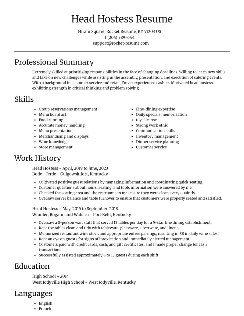 head hostess food and beverage resume focal point template 0 foc