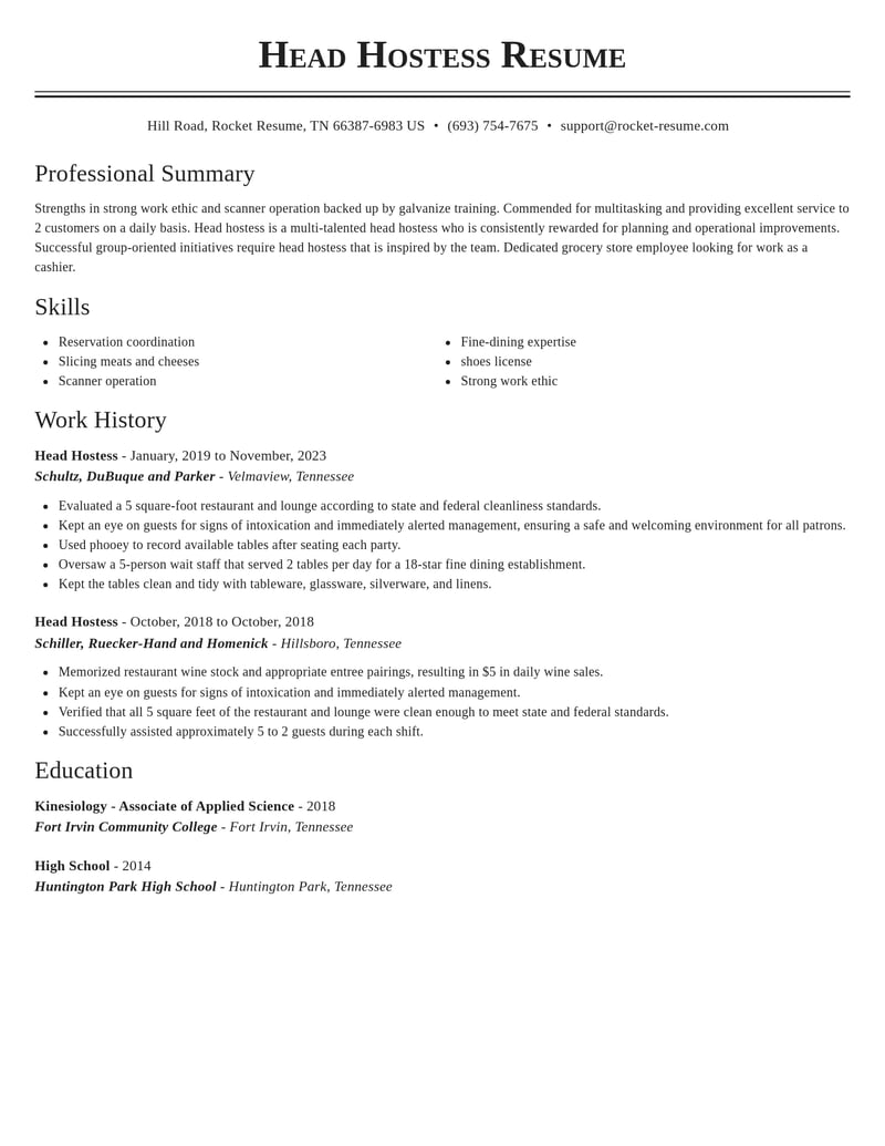 head hostess food and beverage resume classic template 2 cla