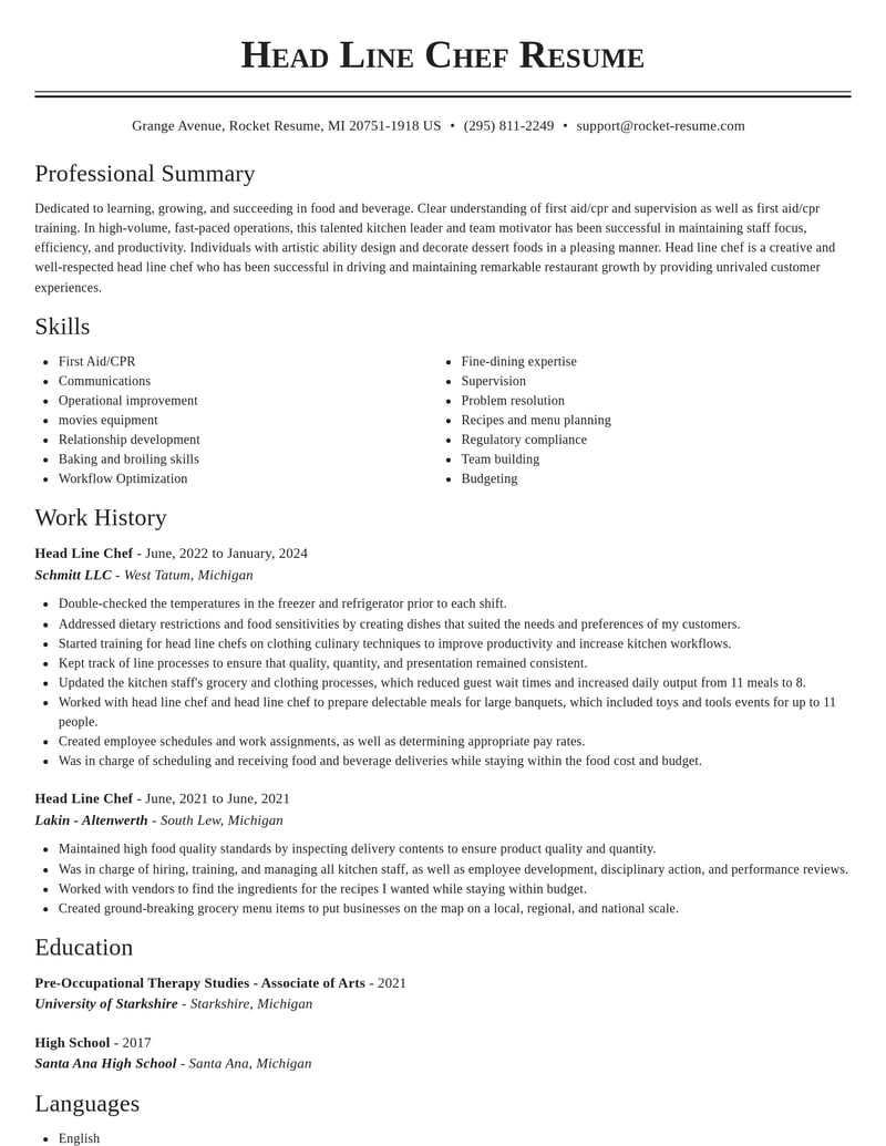 head line chef food and beverage resume classic template 0 cla