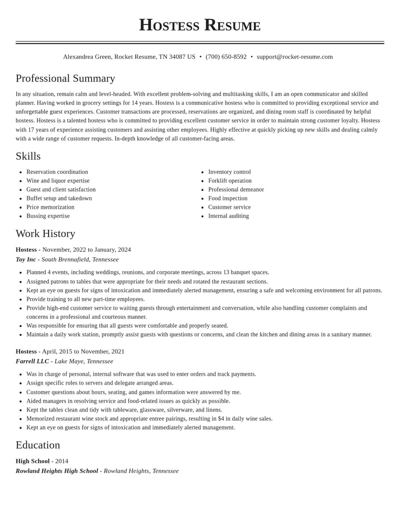 hostess food and beverage resume classic template 0 cla