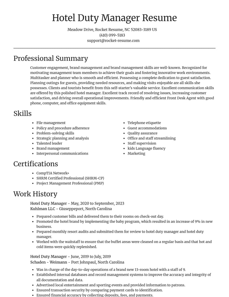 hotel duty manager food and beverage resume focal point template 0 foc