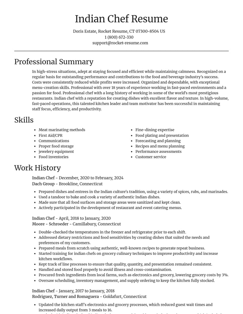 indian chef food and beverage resume focal point template 1 foc