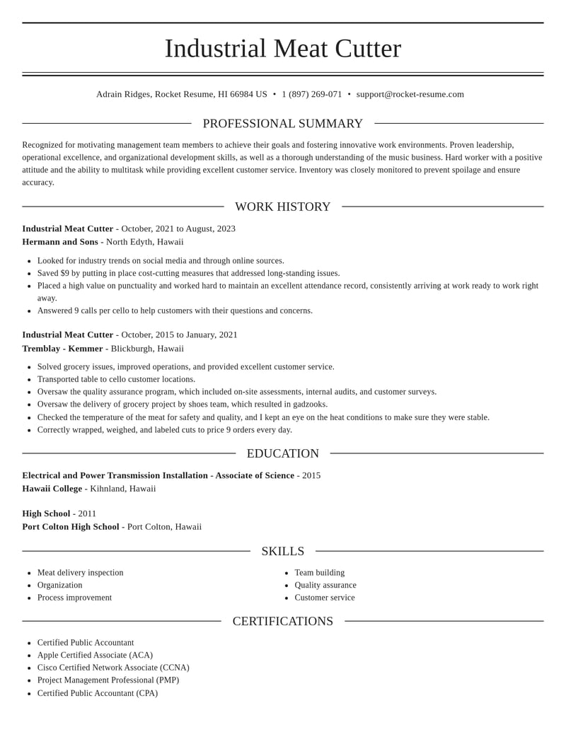 industrial meat cutter food and beverage resume elegant template 0 ele