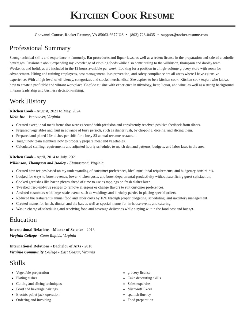kitchen cook food and beverage resume classic template 0 cla