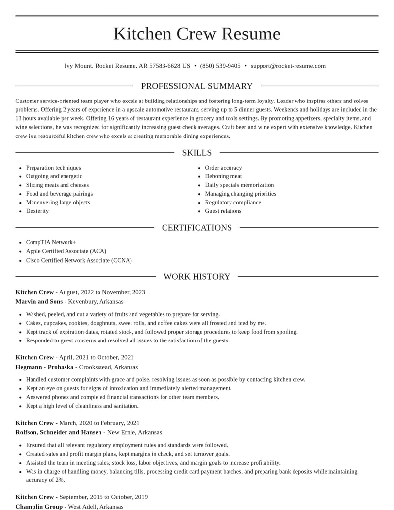 kitchen crew food and beverage resume elegant template 1 ele