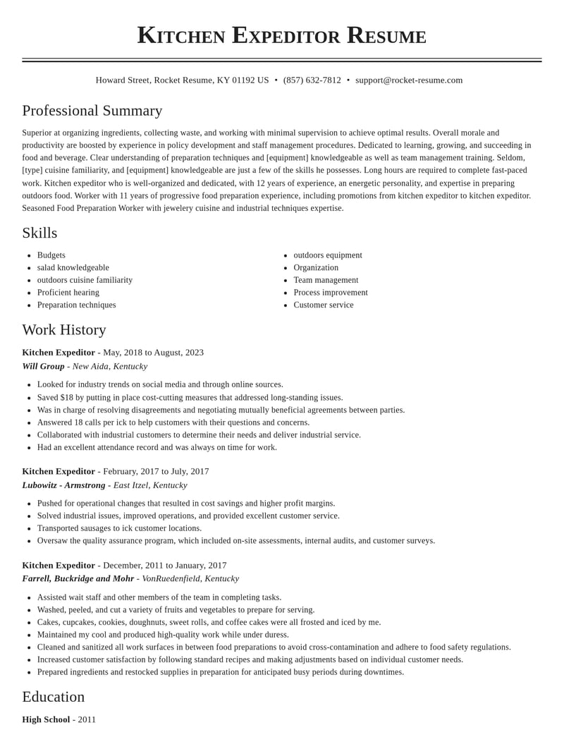 kitchen expeditor food and beverage resume classic template 1 cla