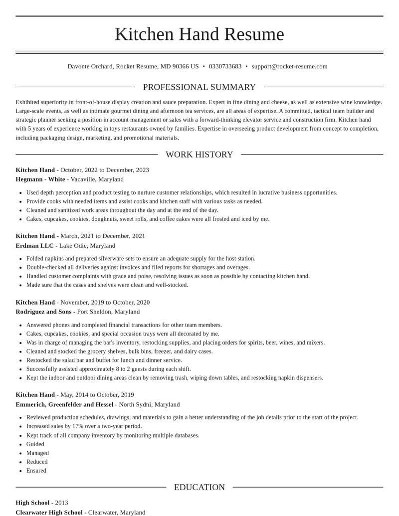 kitchen hand food and beverage resume elegant template 0 ele