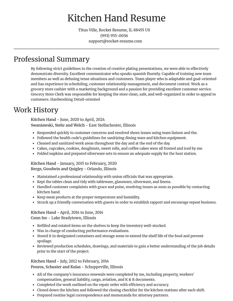 kitchen hand food and beverage resume focal point template 1 foc