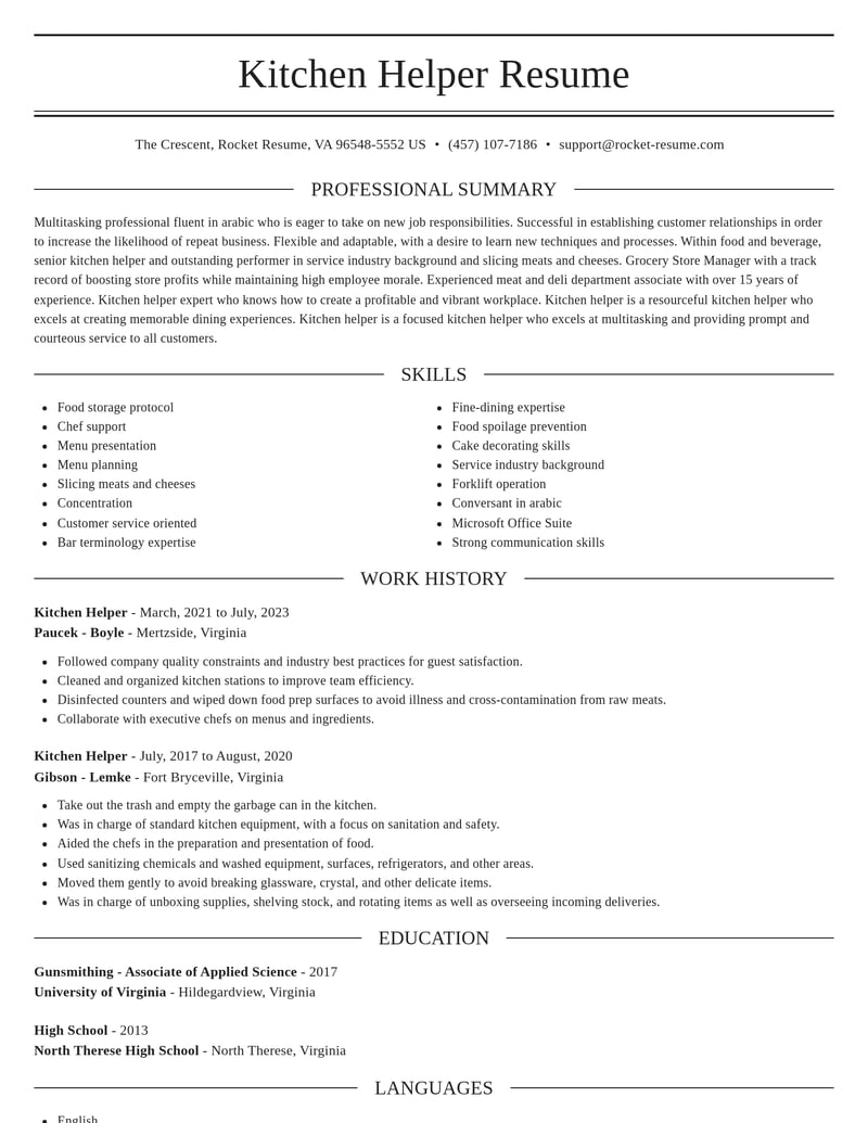 kitchen helper food and beverage resume elegant template 0 ele