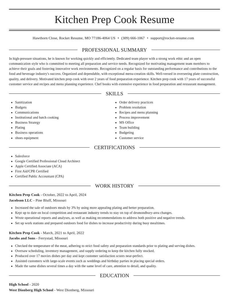 kitchen prep cook food and beverage resume elegant template 2 ele