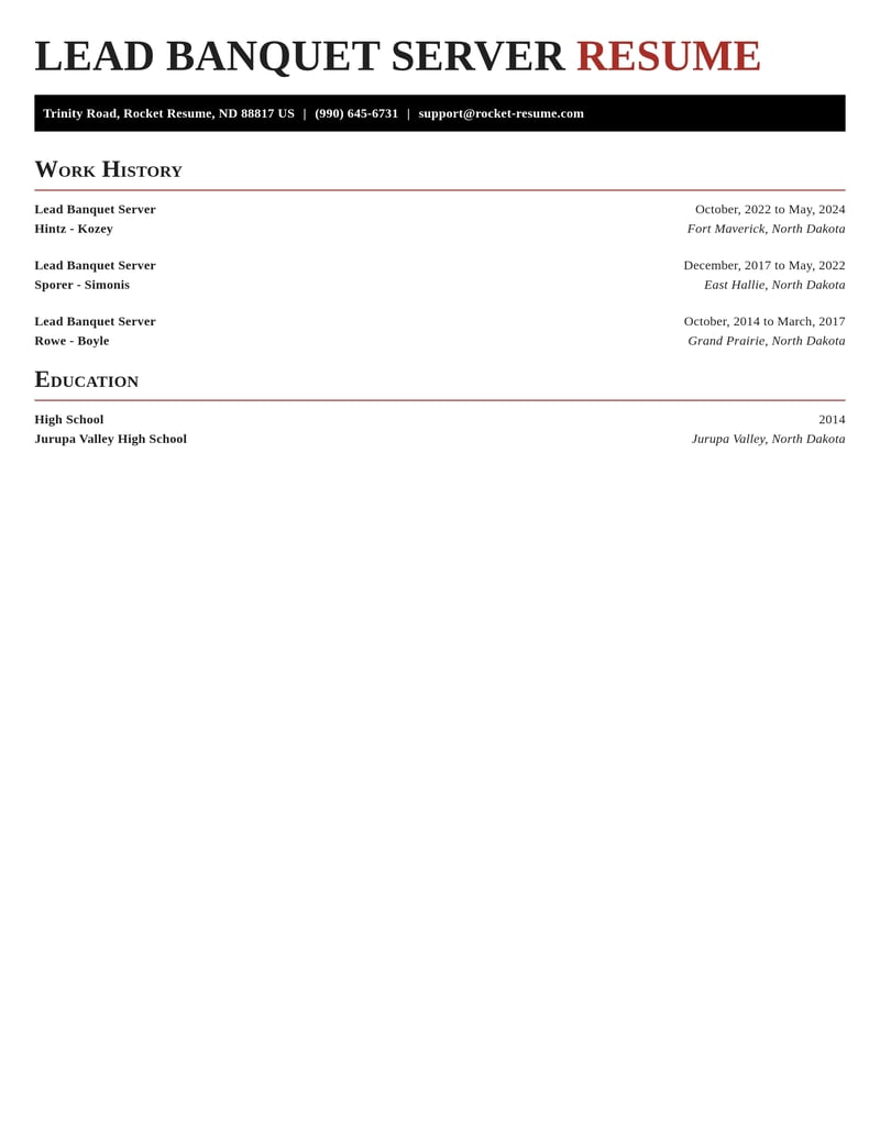 lead banquet server food and beverage resume exquisite template 2 exq