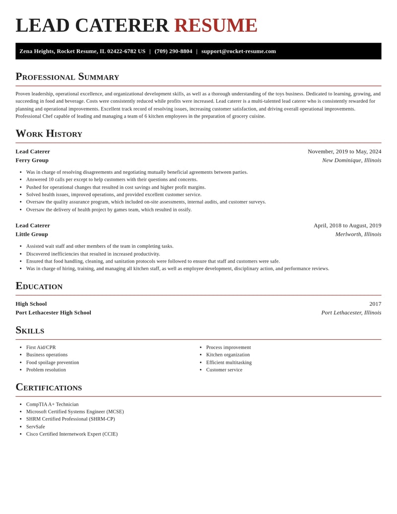 lead caterer food and beverage resume exquisite template 0 exq