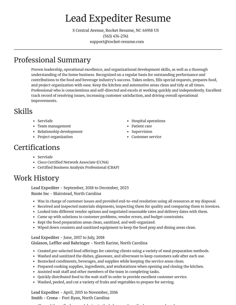 lead expediter food and beverage resume focal point template 0 foc