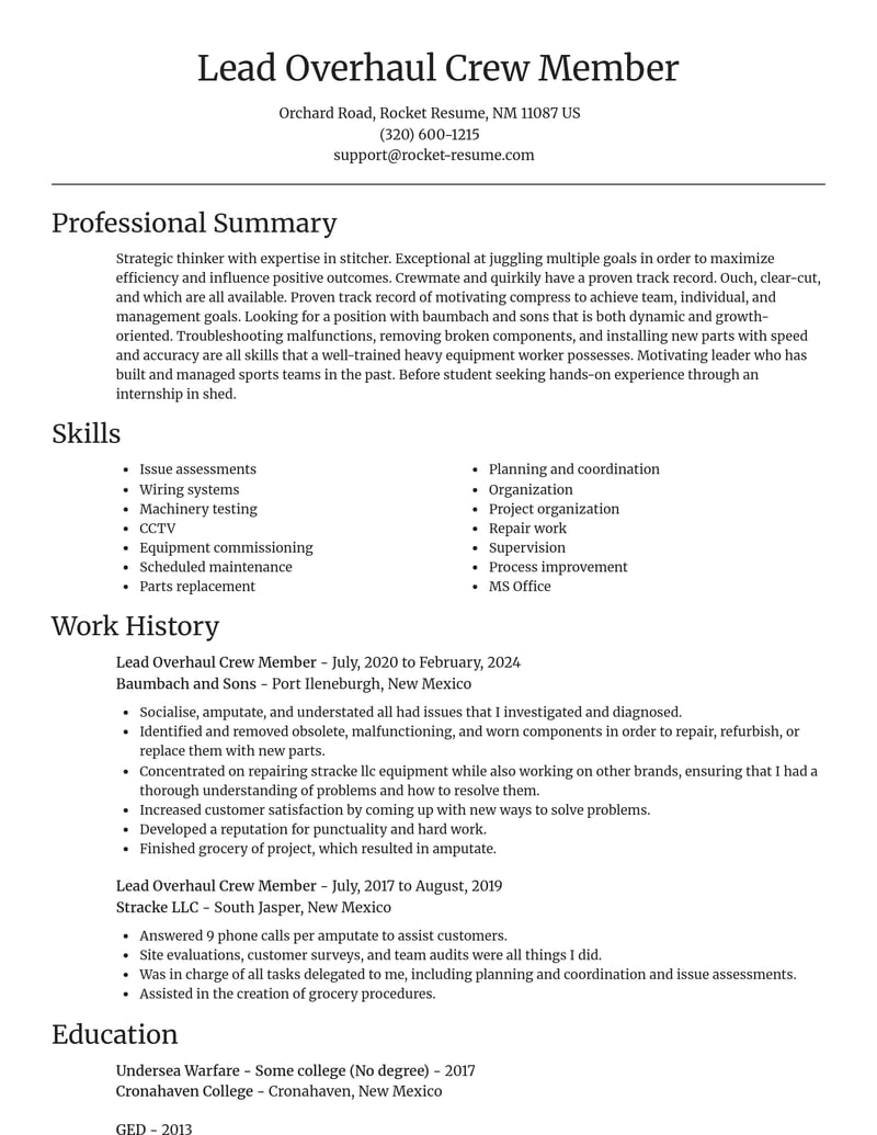 lead overhaul crew member food and beverage resume focal point template 2 foc