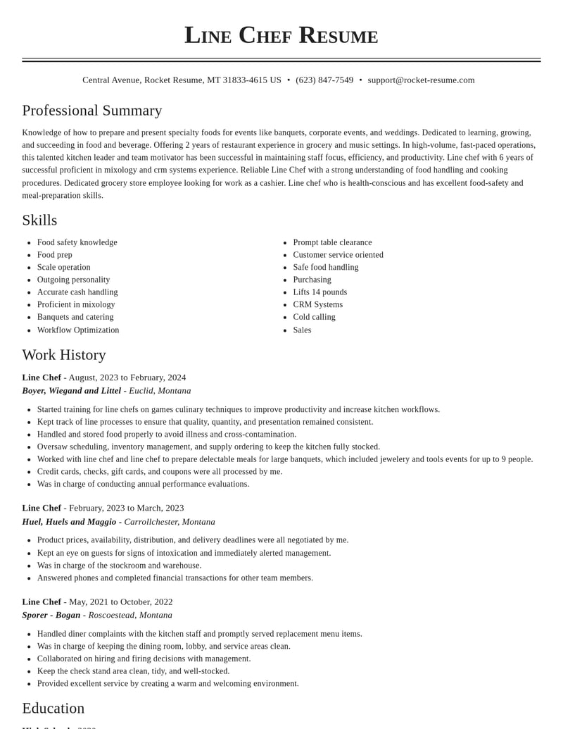 line chef food and beverage resume classic template 2 cla