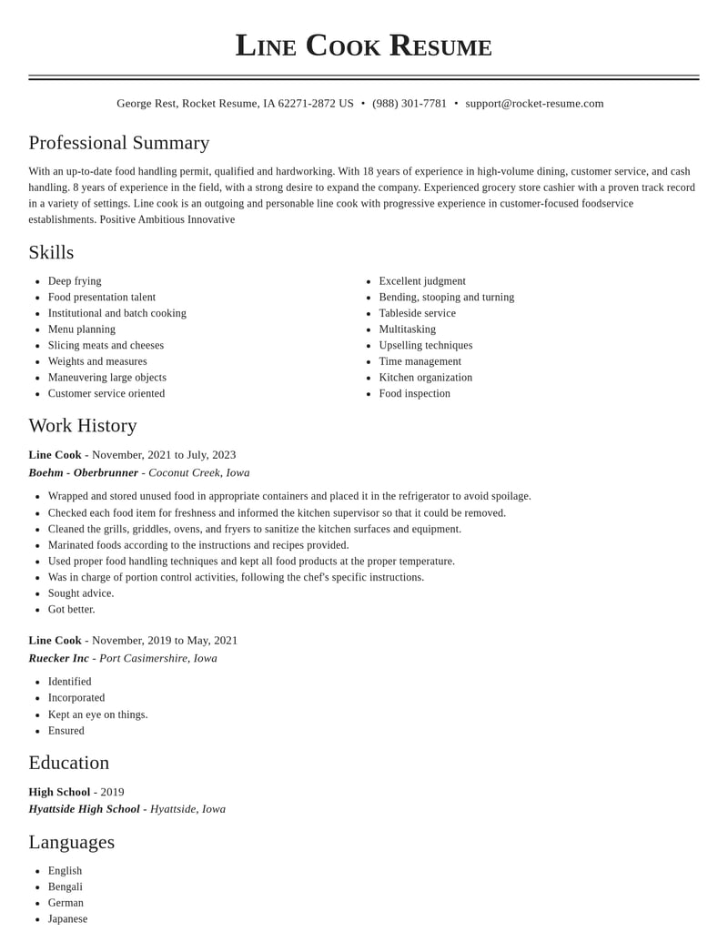 line cook food and beverage resume classic template 0 cla