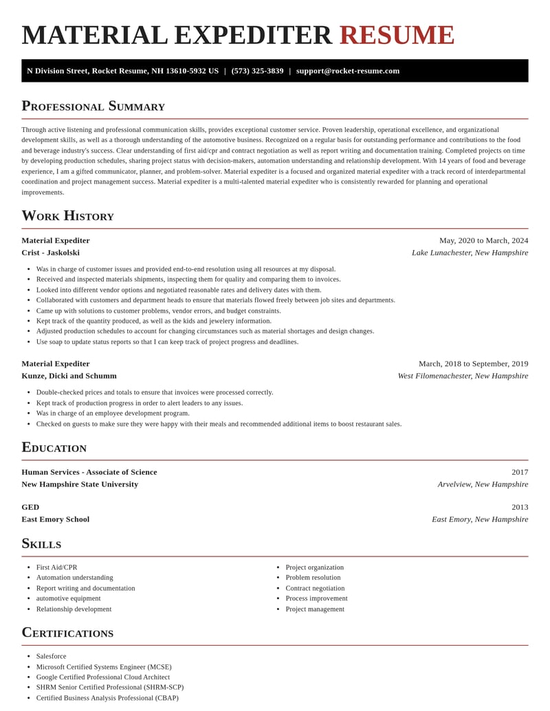 material expediter food and beverage resume exquisite template 1 exq
