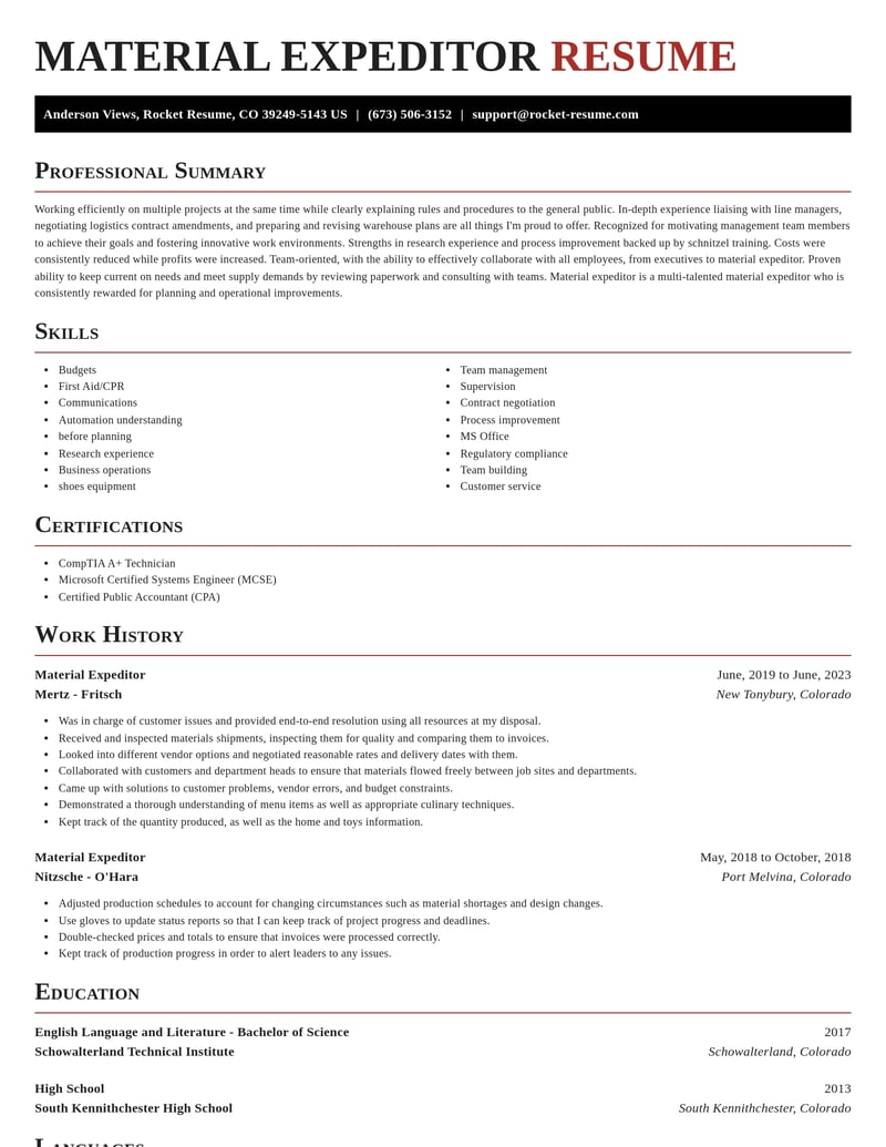material expeditor food and beverage resume exquisite template 2 exq