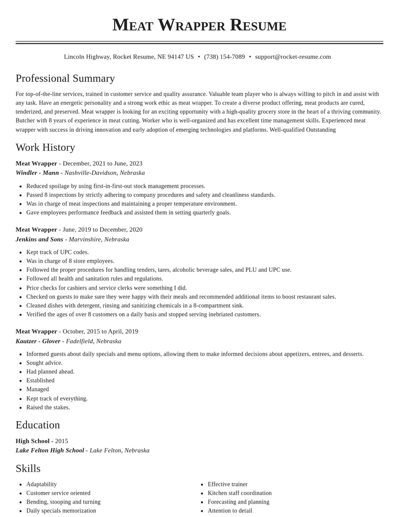 meat wrapper food and beverage resume classic template 1 cla