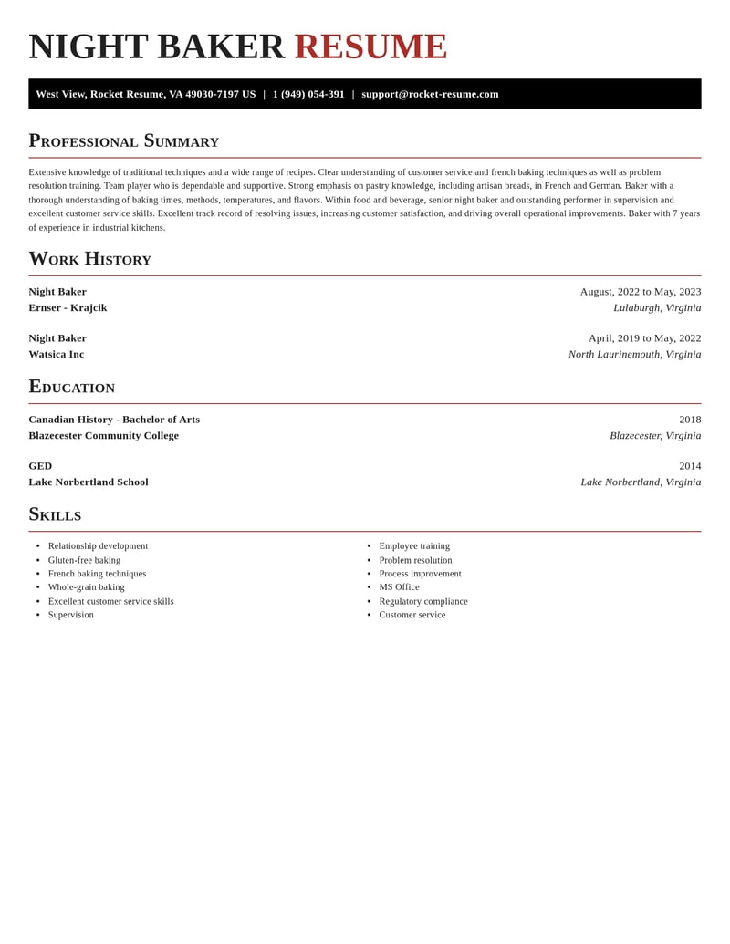 night baker food and beverage resume exquisite template 0 exq