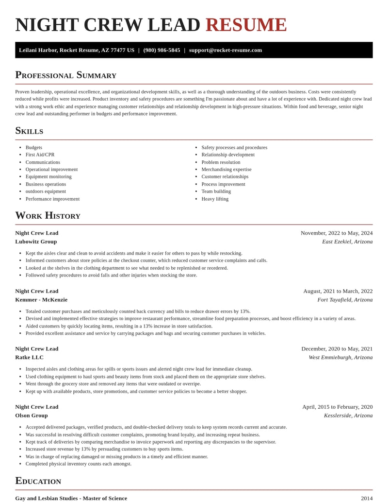 night crew lead food and beverage resume exquisite template 0 exq