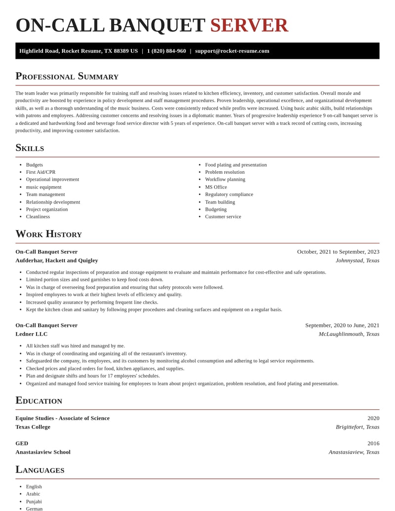 on call banquet server food and beverage resume exquisite template 1 exq