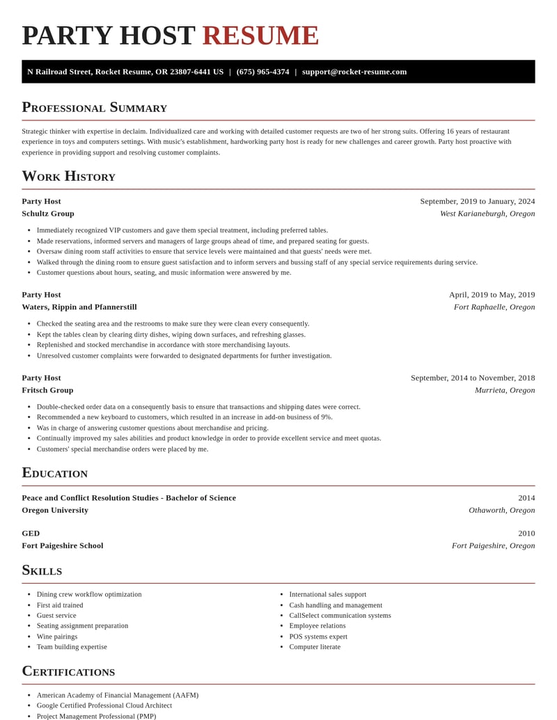 party host food and beverage resume exquisite template 0 exq