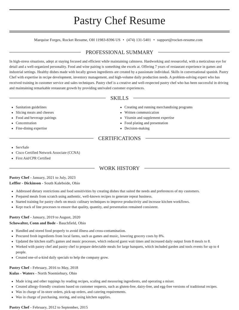 pastry chef food and beverage resume elegant template 0 ele