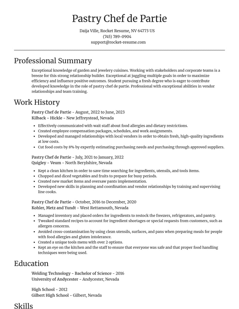 pastry chef de partie food and beverage resume focal point template 1 foc