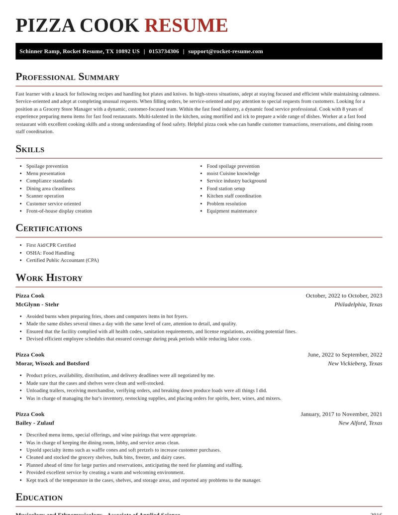 pizza cook food and beverage resume exquisite template 0 exq