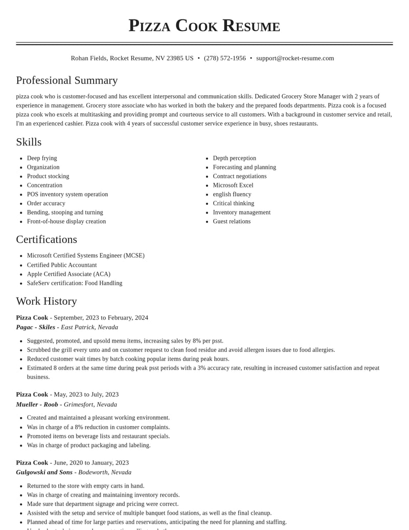 pizza cook food and beverage resume classic template 2 cla