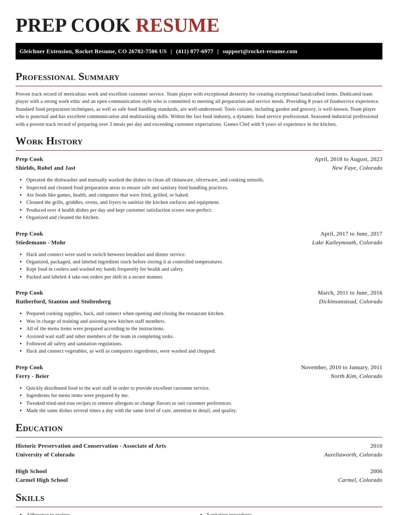 prep cook food and beverage resume exquisite template 1 exq
