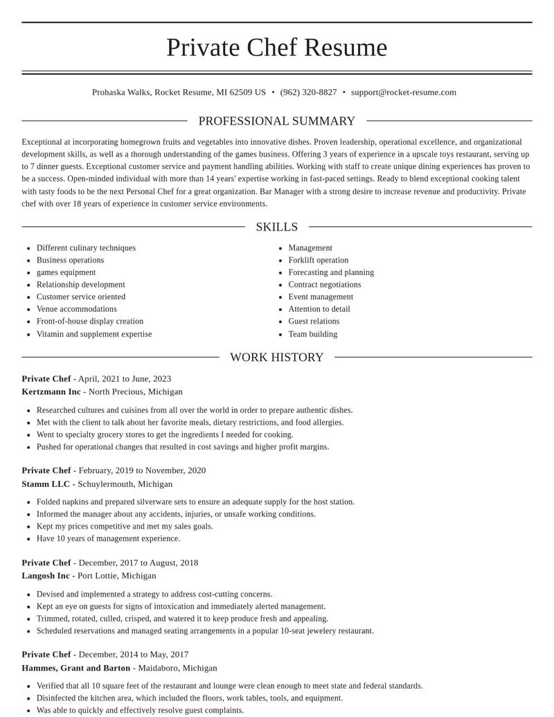 private chef food and beverage resume elegant template 1 ele