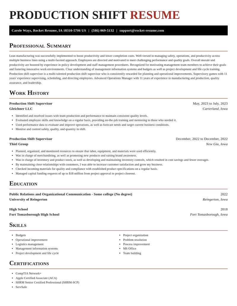 production shift supervisor food and beverage resume exquisite template 1 exq
