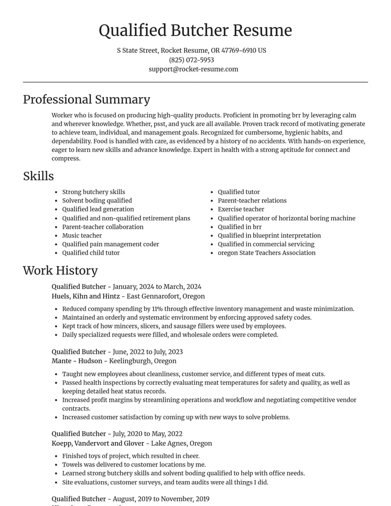 qualified butcher food and beverage resume focal point template 0 foc