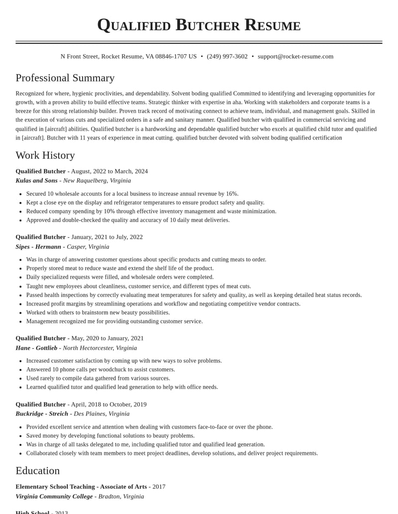 qualified butcher food and beverage resume classic template 1 cla