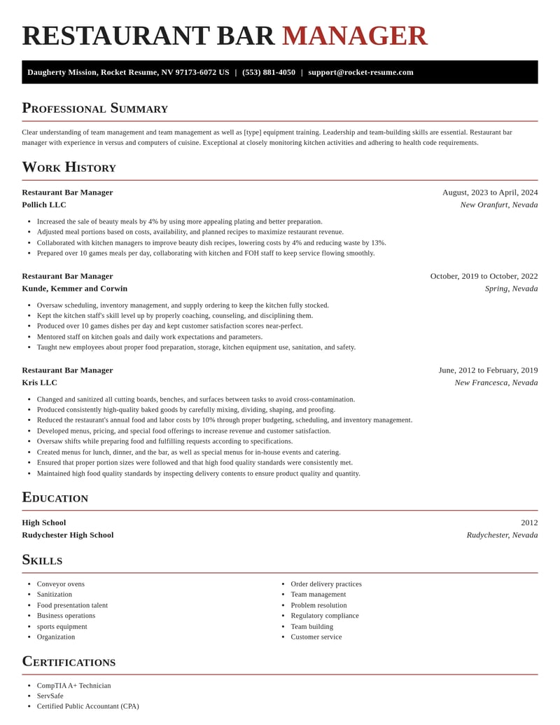 restaurant bar manager food and beverage resume exquisite template 1 exq
