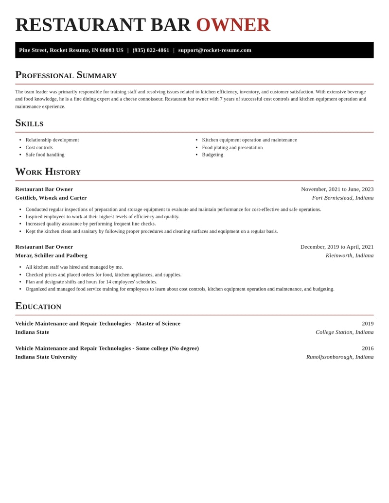 restaurant bar owner food and beverage resume exquisite template 1 exq