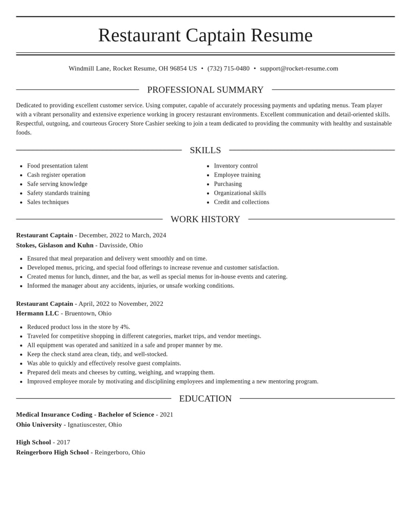 restaurant captain food and beverage resume elegant template 0 ele