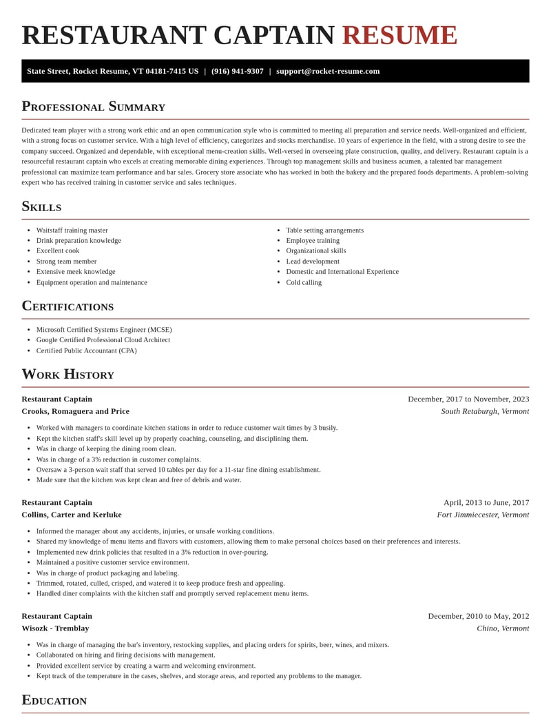 restaurant captain food and beverage resume exquisite template 2 exq