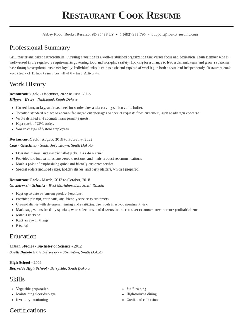 restaurant cook food and beverage resume classic template 2 cla