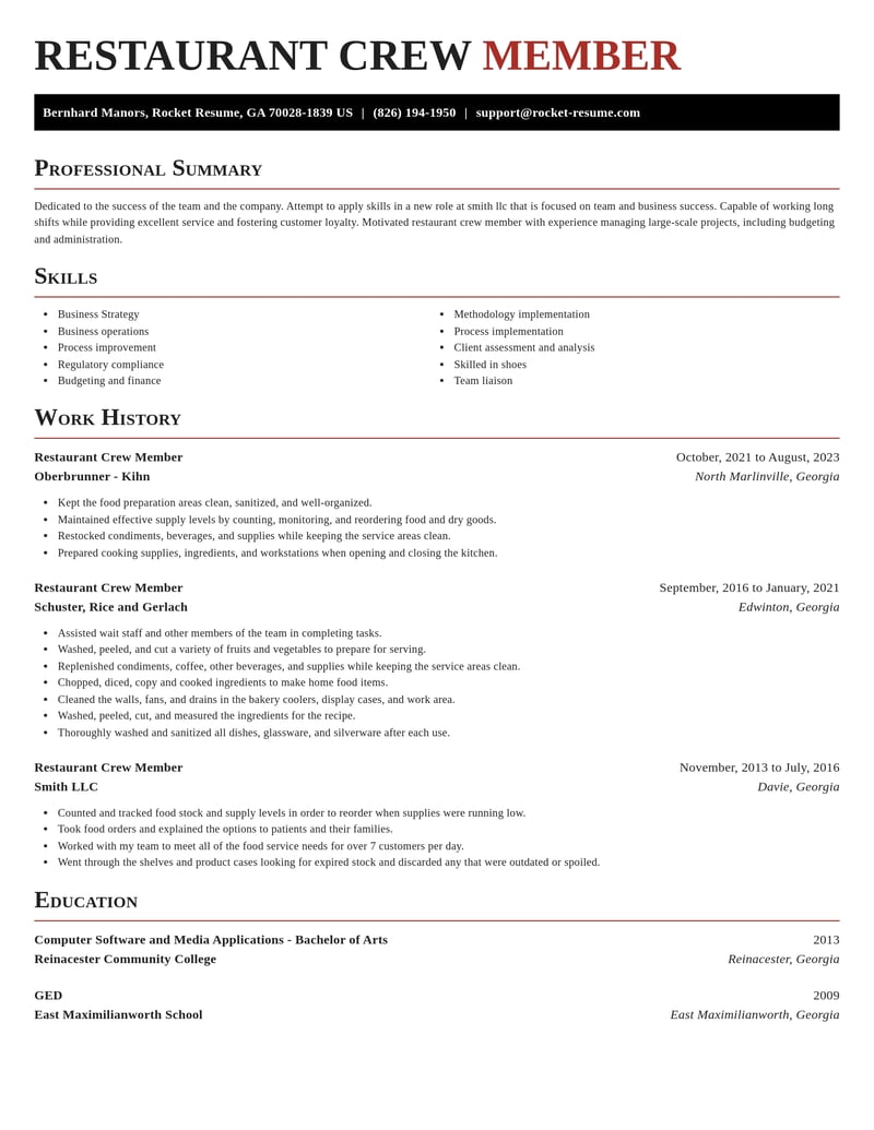 restaurant crew member food and beverage resume exquisite template 0 exq