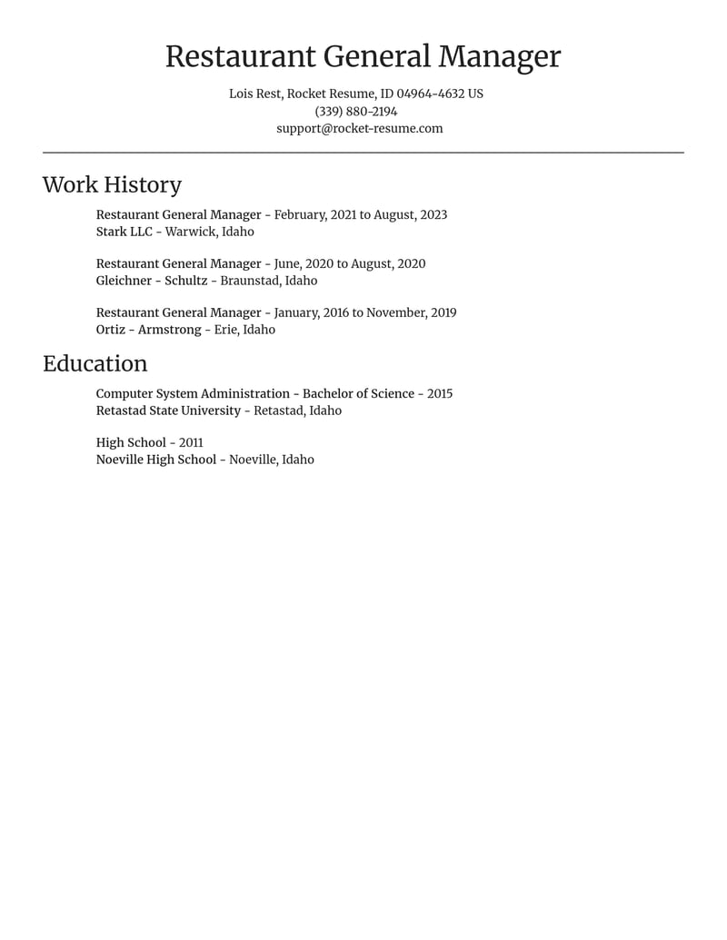 restaurant general manager food and beverage resume focal point template 0 foc