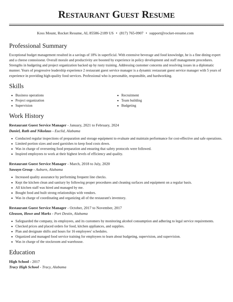 restaurant guest service manager food and beverage resume classic template 1 cla