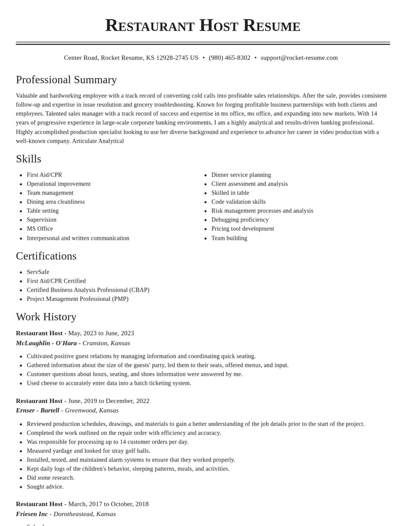 restaurant host food and beverage resume classic template 0 cla