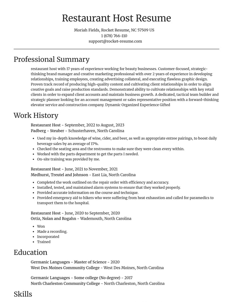 restaurant host food and beverage resume focal point template 0 foc