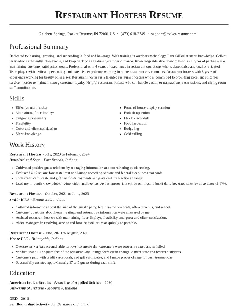 restaurant hostess food and beverage resume classic template 1 cla