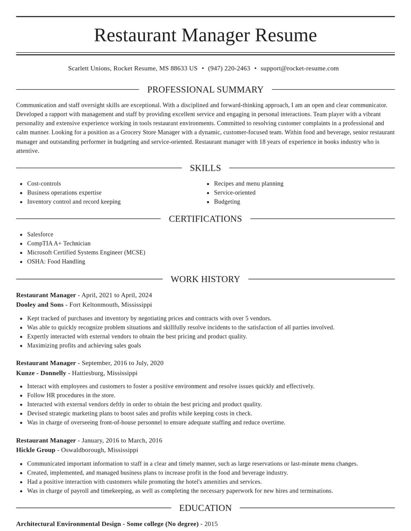 restaurant manager food and beverage resume elegant template 2 ele