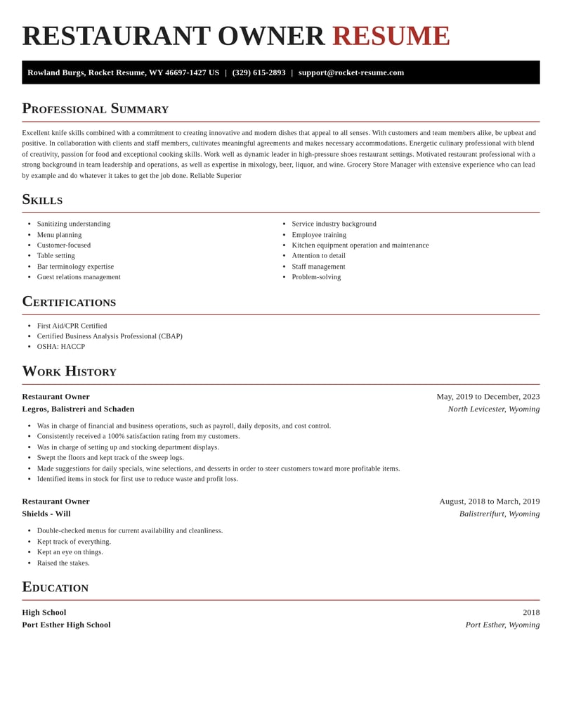 restaurant owner food and beverage resume exquisite template 0 exq