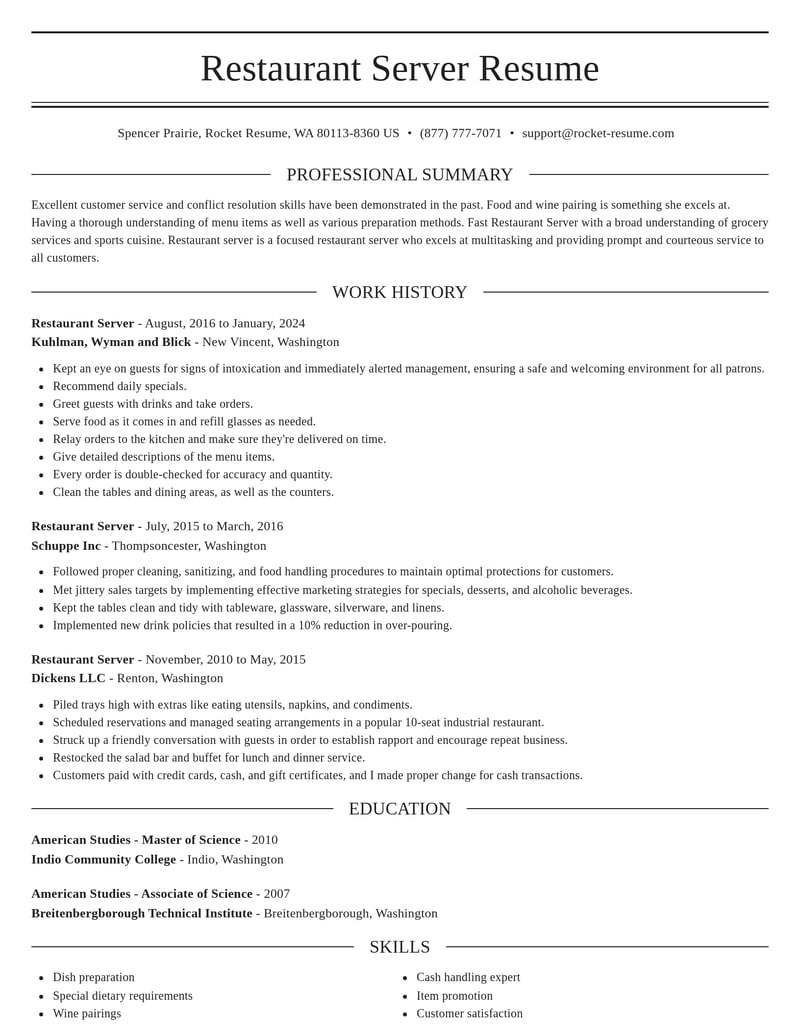 restaurant server food and beverage resume elegant template 1 ele